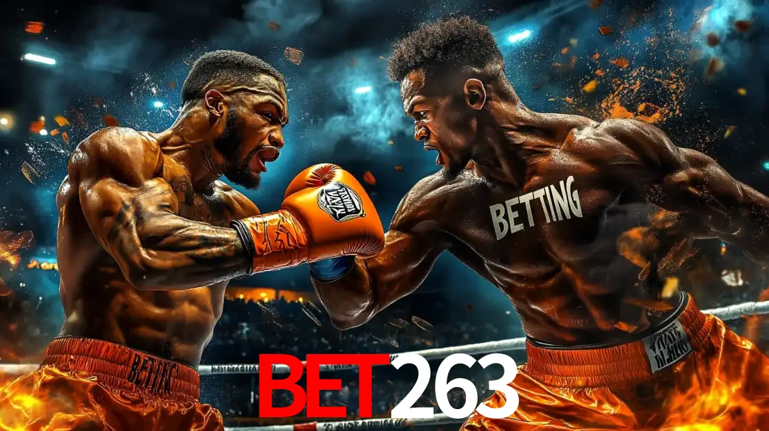 Dois boxeadores em uma luta intensa e explosiva, representando a adrenalina e as oportunidades de apostas em esportes de combate disponíveis na plataforma bet263.
