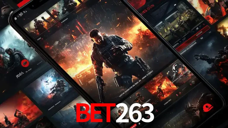 Tela de um celular exibindo uma galeria de jogos de tiro com temática militar, mostrando a variedade de e-sports disponíveis para apostas na plataforma de entretenimento bet263.