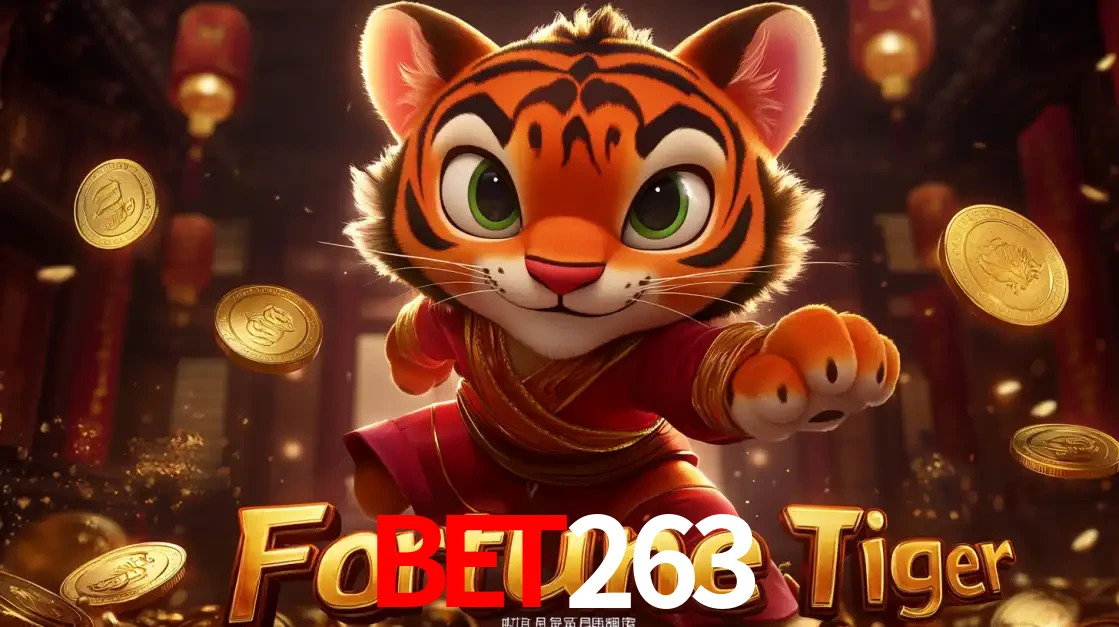 O carismático mascote do jogo de slot Fortune Tiger, um tigre fofo em pose de artes marciais, pronto para trazer sorte e multiplicadores de ganhos no cassino online bet263.