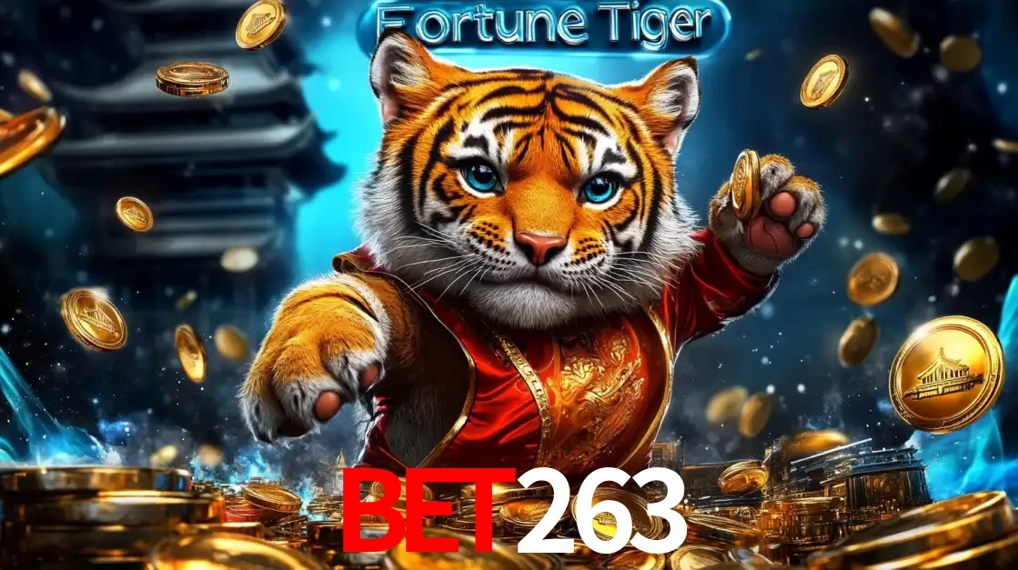Imagem promocional do jogo de slot Fortune Tiger, com um tigre majestoso em traje tradicional cercado por uma fortuna em moedas de ouro, disponível agora no cassino bet263.